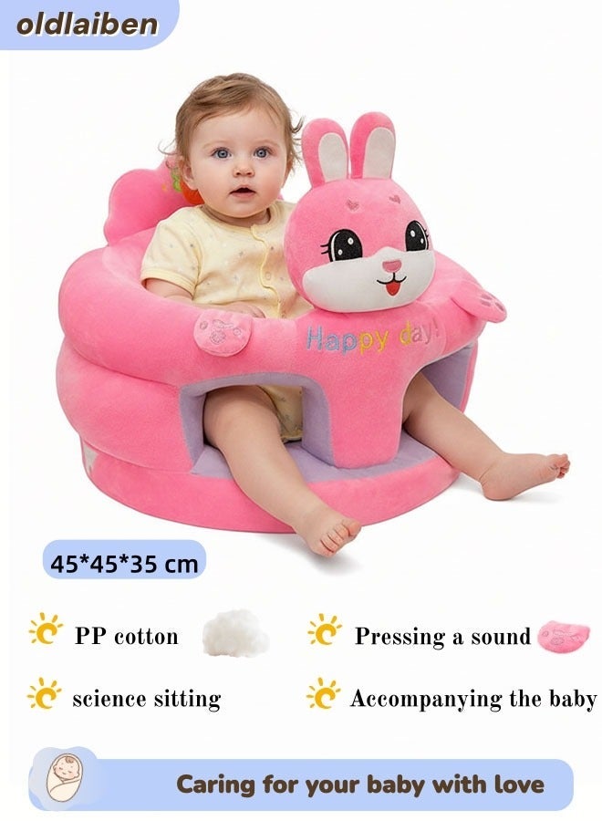 الدليبن مقعد دعم للجلوس للأطفال على شكل أريكة، مقعد أطفال قطيفة لطيف برسوم كرتونية، مقعد تعليمي للأطفال، مقعد أرضي مريح محمول للأطفال، هدية مثالية للأطفال الصغار لتعلم الجلوس (أرنب) - Image 1